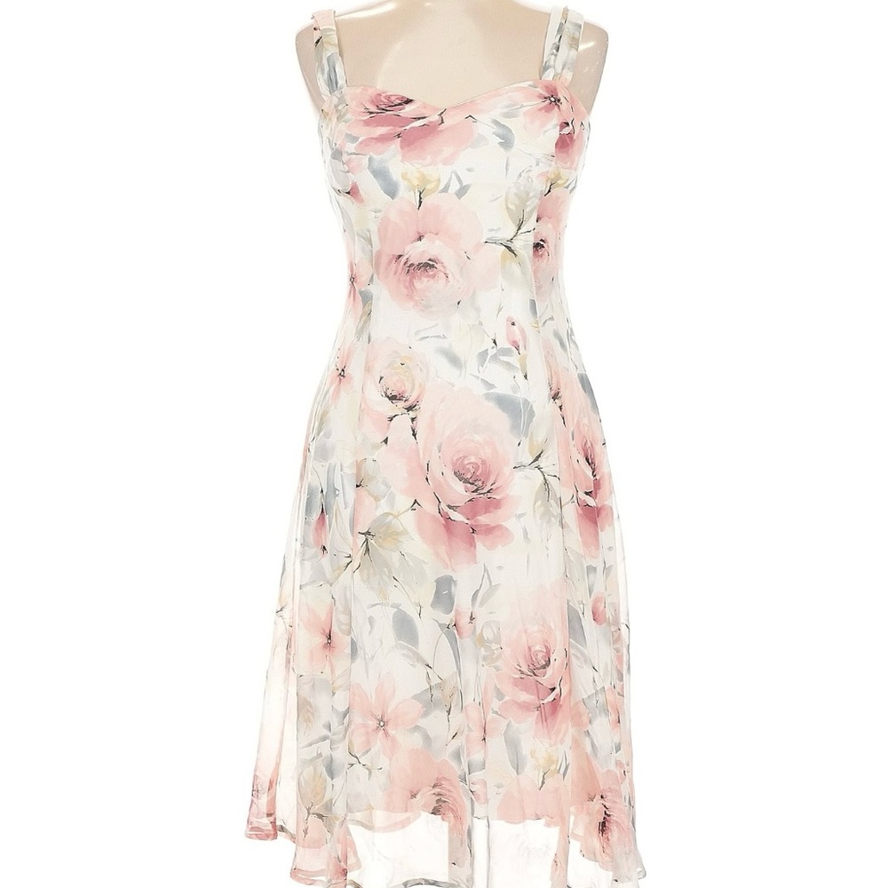 Connected Apparel Blush and Cream Floral Midi Dress